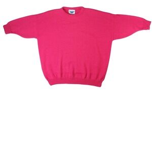 Vintage Justin Allen Women's Bright Pink Over-Sized Knit Sweater Made in‎ USA